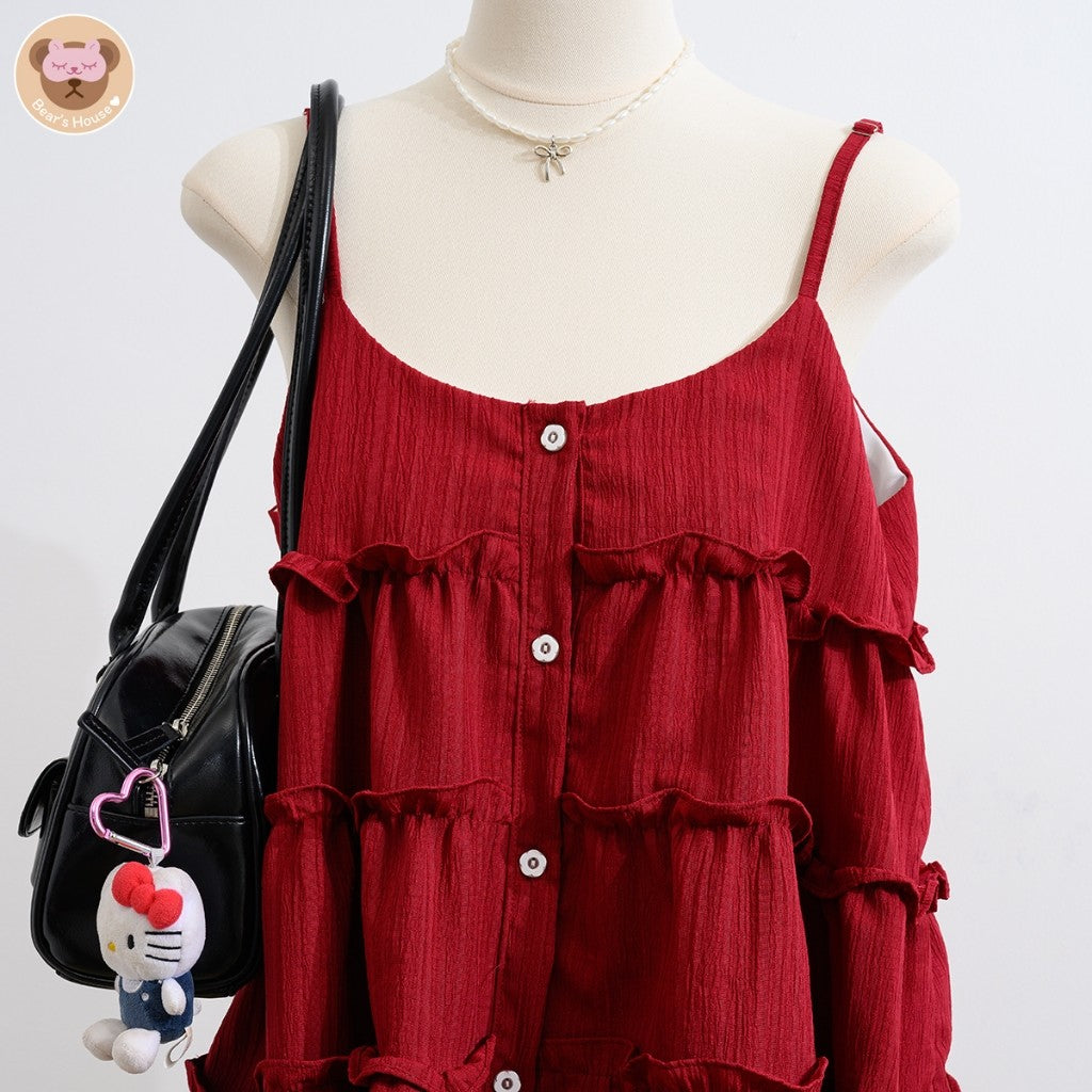 Berdy Cami สายเดี่ยวกระดุมหน้า ทรงเสื้อตัวยาวกึ่งเดรส🎄🍒❤️