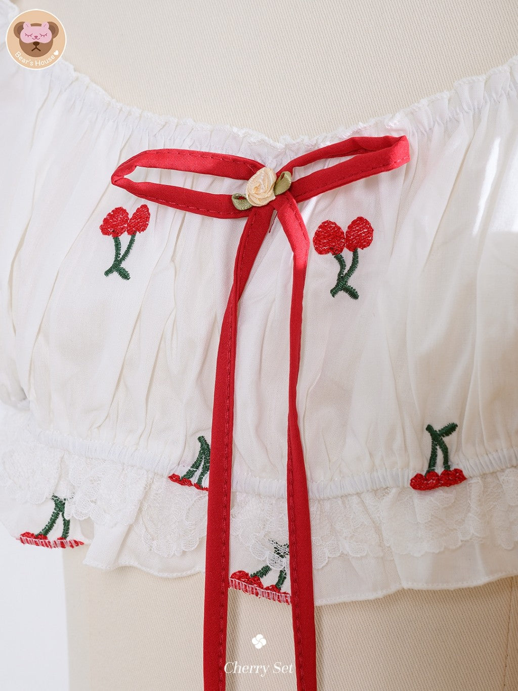 Cherry Set 🍒งานเซ็ท 2 ชิ้น เสื้อครอปจิ๋ว ปักลายเชอร์ กางเกงเอวสม็อค