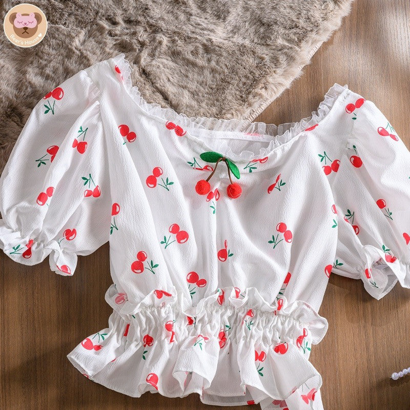 Cherry Crop เสื้อครอปเเขนตุ๊กตา เเต่งน้องเชอรี่🍒🍒