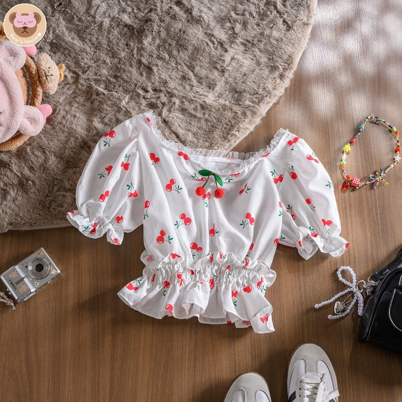 Cherry Crop เสื้อครอปเเขนตุ๊กตา เเต่งน้องเชอรี่🍒🍒